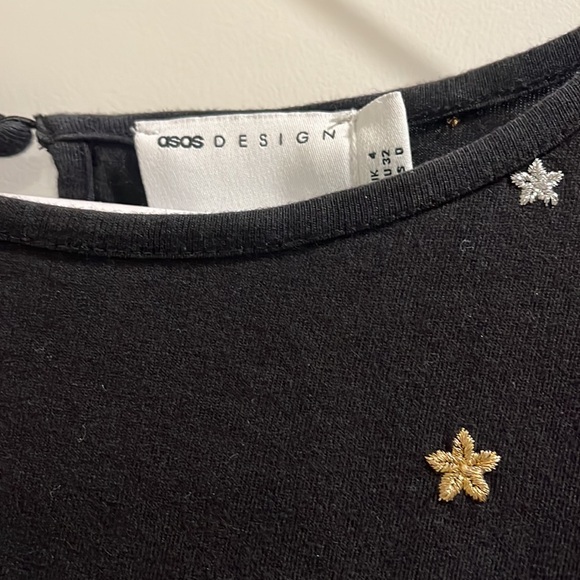 ASOS DESIGN midi tiered smock dress with all over star embroidery in black - Picture 4 of 5